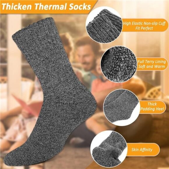 Wool Socks Men's Thick 5 Pairs Thermal Warm Winter Men Super Soft Cozy Boot Cold - Picture 5 of 7